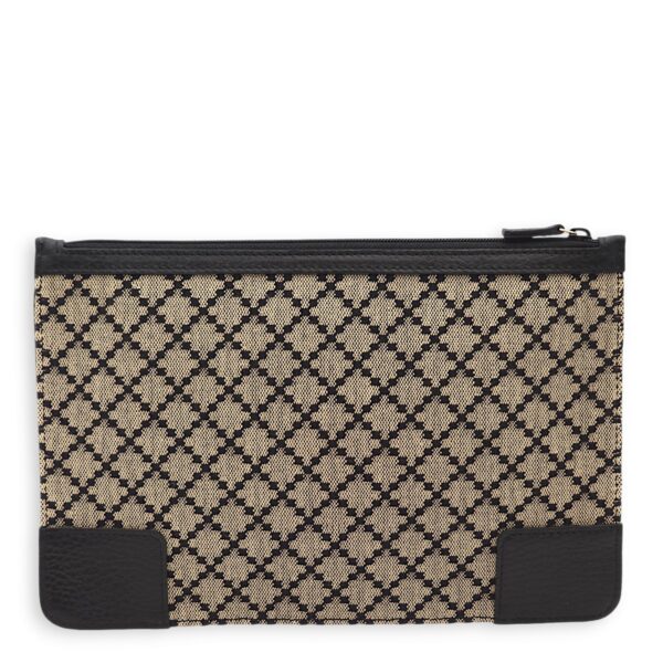 Zipped Black/Brown Pouch in Fabric, Palladium hardware - Image 2