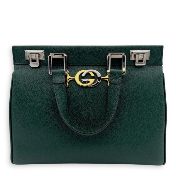 Zumi Top Handle Bag Green in Calfskin, Gold hardware