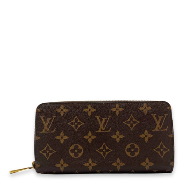 Zippy Long Brown Wallet in Monogram Coated Canvas, Gold hardware